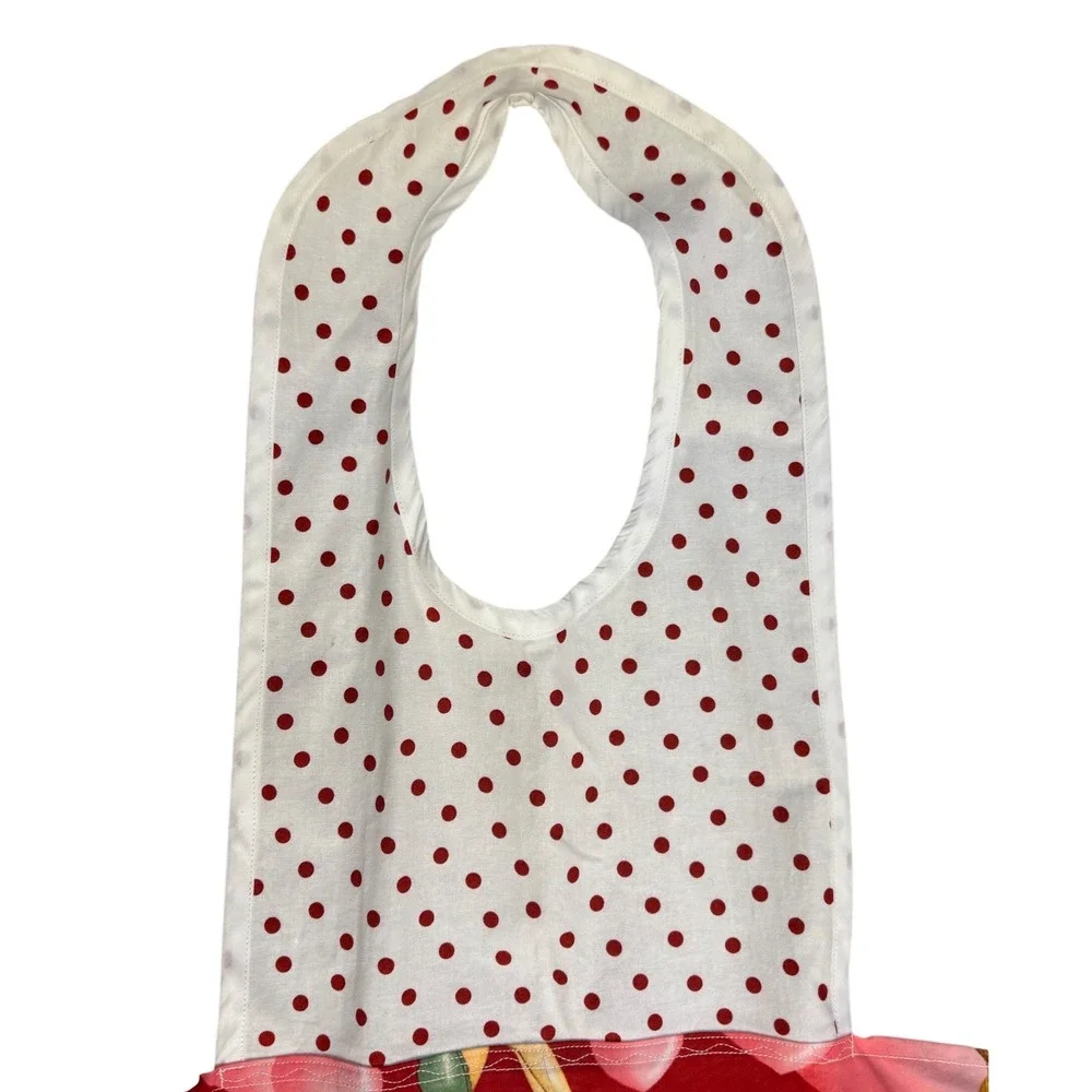 Vintage Style Pinup Girl Polka Dot Bib Apron Red Pink Hearts Ric Rac Trim Pocket
